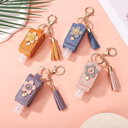 4pcs Hand Sanitizer Keychain, 30ml Refillable Empty Hand Sanitizer Carrier Case with Lobster Clasp, Leak-Proof Travel Size Bottles Toiletries Containers for Lotion Liquid Soap Shampoo (4 Colors)