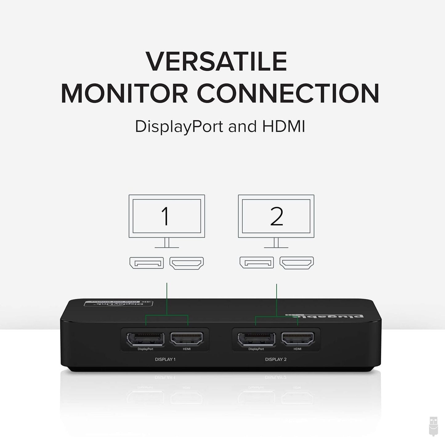 Plugable 4K DisplayPort and HDMI Dual Monitor Adapter for USB 3.0 and USB-C, Compatible with Windows and Mac