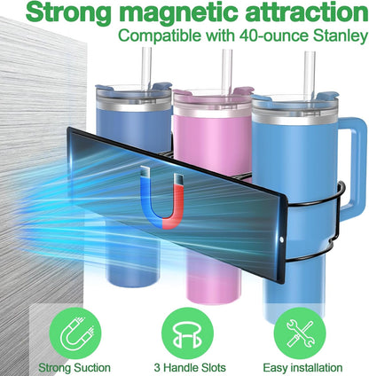 1 Pack, Magnetic Stanley Cup Holder, Stanley Cup Organizer, for refrigerators, ovens, Coffee Machines, 3 Cup Slots, Supports 10 lbs, Suitable for 40/30 oz Stanley, Gift
