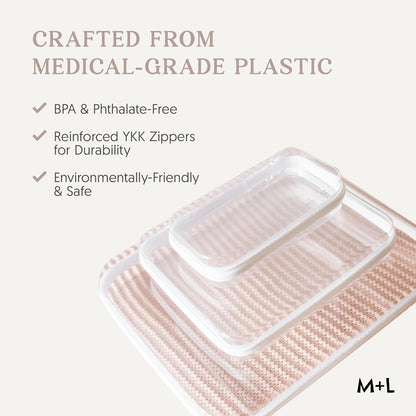 Maple & Lark Bliss Bins - Hard Sided Clear Zipper Case for Storage - Professional-Grade Plastic Clear Zipper Pencil Case, Toiletry Pouch, Travel Organizer, Cosmetic Bag, Toy Storage Bins (2 Pack, L)