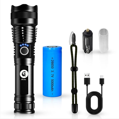 JB-arc LED Rechargeable Flashlight 10000LM Handheld Water Resistant Torch with Telescopic Zoom Perfect for Camping Hiking Outdoor and Emergency Night Light