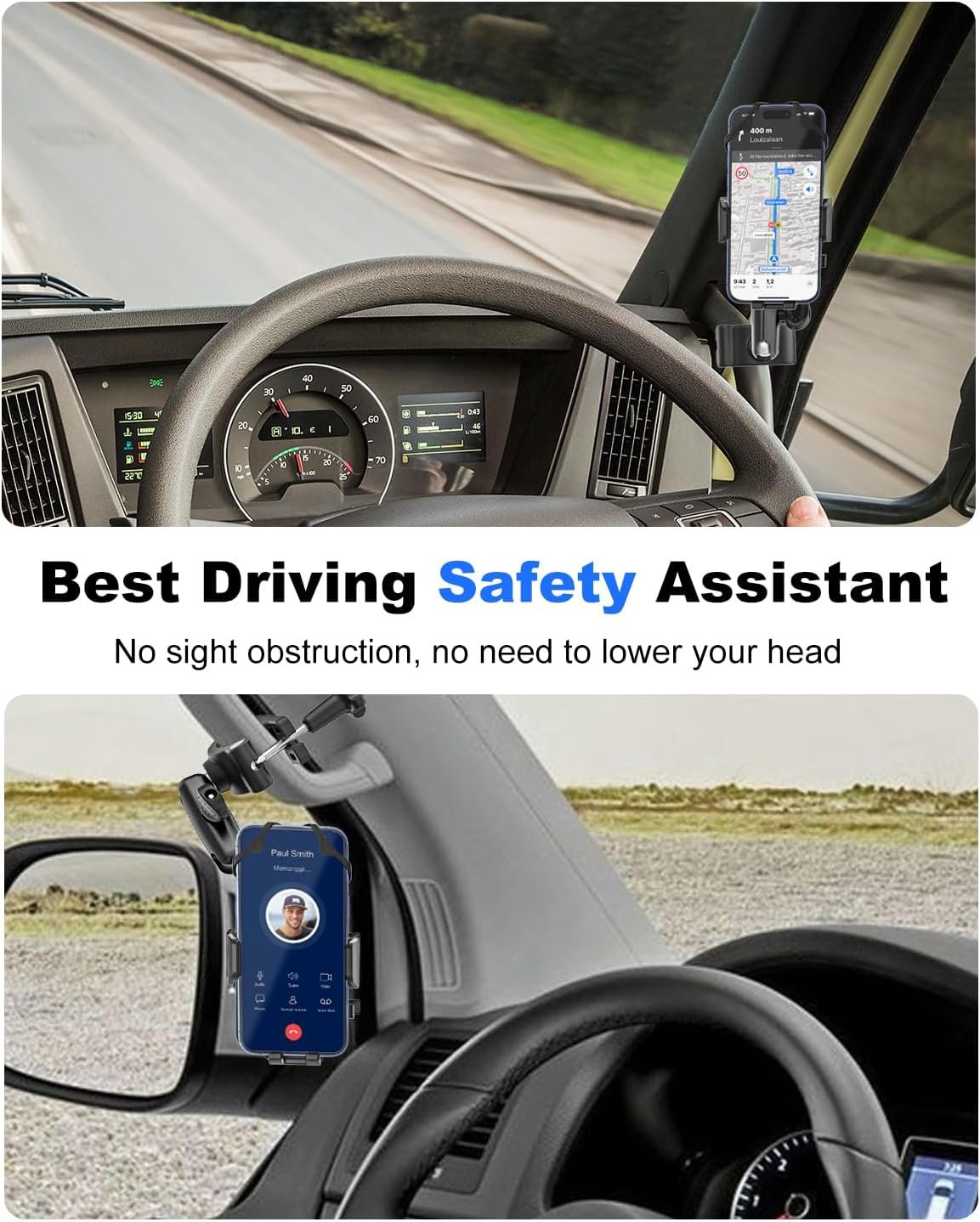 Kolasels A Pillar Grab Handle Phone Mount for Car/Truck [Shockproof Metal Arm] Universal Phone Clip Phone Holders for Your Car, Truck, Picku, Suv, Van, Excavator, Front Loader, Fit for iPhone 16 15 14