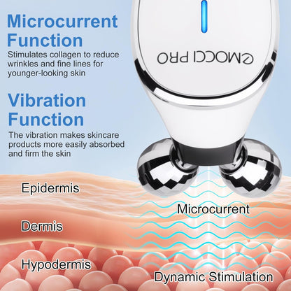 Microcurrent Face Massager,5 in 1 Electric Facial Roller Luminesce Sculpting Lifting Tightening Device Facial Sculptor for Neck Body Spa Gua Sha Tool Double Chin Beauty Tool(White)