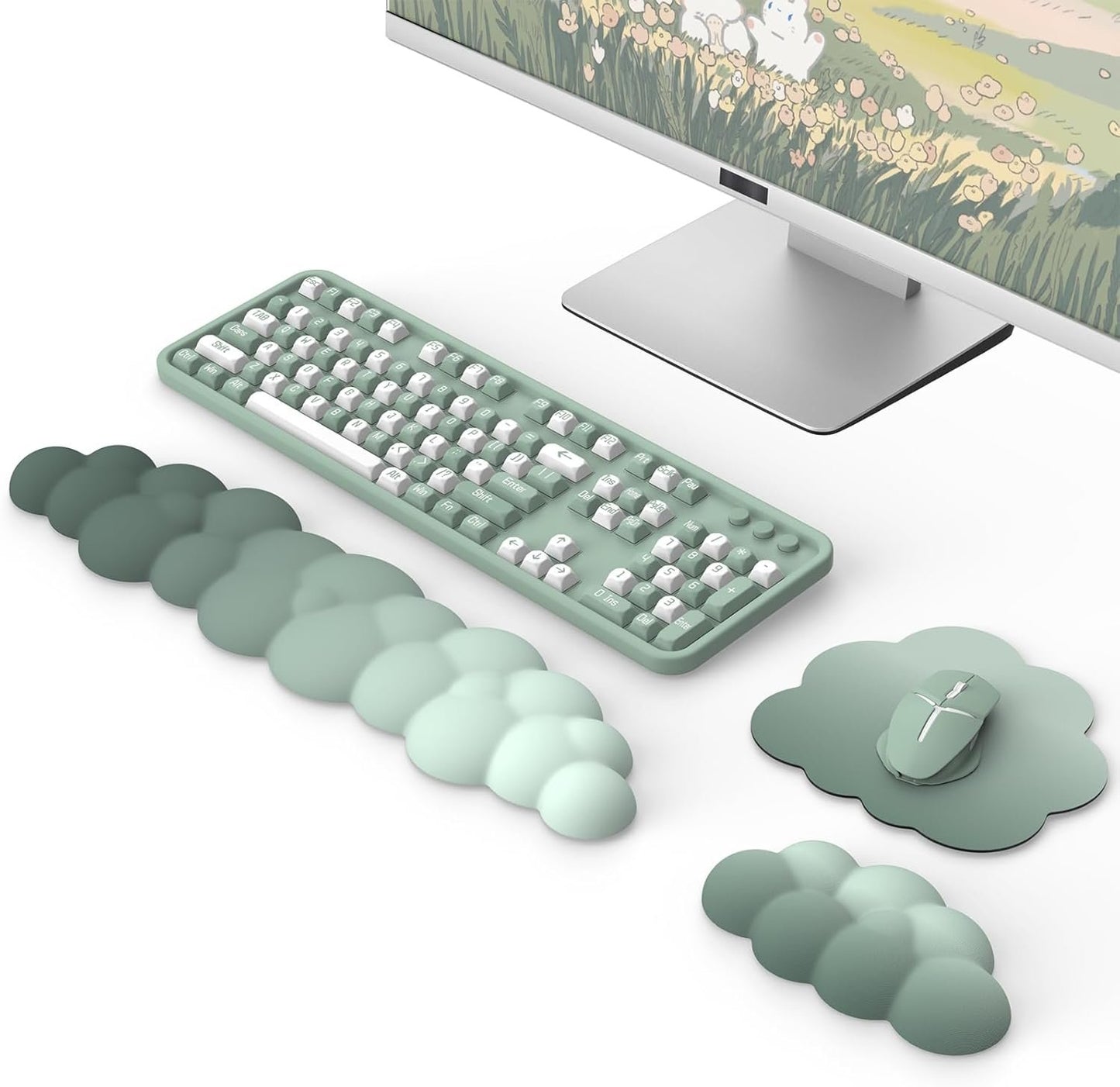 MoKo Cloud Wrist Rest, Ergonomic Cloud Keyboard Wrist Rest with Mouse Rest Wrist Pad, Durable Polyester Cloud Arm Rest Wrist Pad for Keyboard and Mouse for Office, Gaming, Computer, Laptop, Green