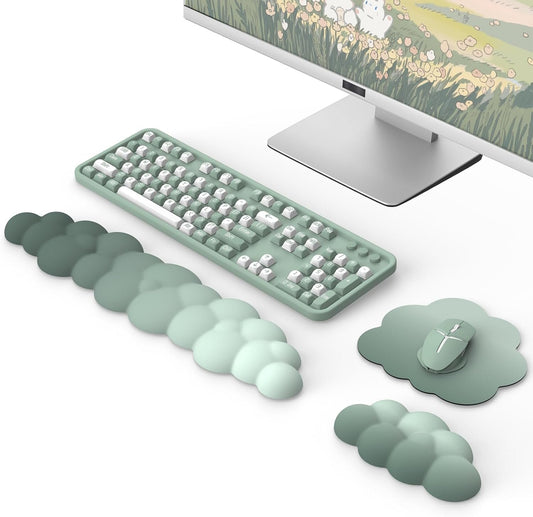 MoKo Cloud Wrist Rest, Ergonomic Cloud Keyboard Wrist Rest with Mouse Rest Wrist Pad, Durable Polyester Cloud Arm Rest Wrist Pad for Keyboard and Mouse for Office, Gaming, Computer, Laptop, Green