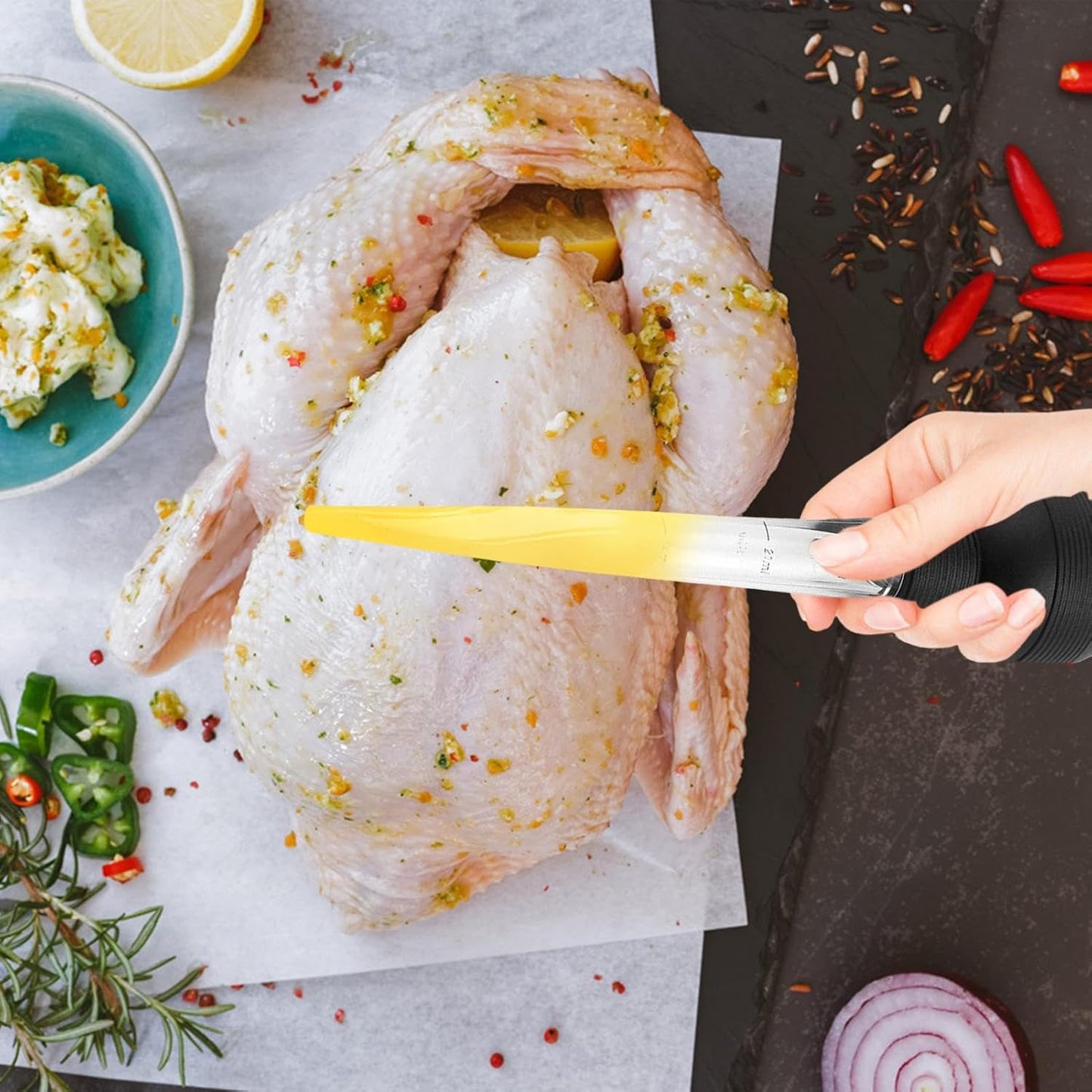 Turkey Baster, Food Injector Syringe, 4.53in Kitchen Cooking Basters, Easy to Clean with Cleaning Brush, Basting Meat and Hot Liquids for Essential Accessory