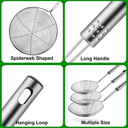 Swify Spider Strainer Set of 3 Asian Strainer Ladle Stainless Steel Wire Skimmer Spoon with Handle for Kitchen Frying Food, Pasta, Spaghetti, Noodle-30.5cm, 32cm, 35cm