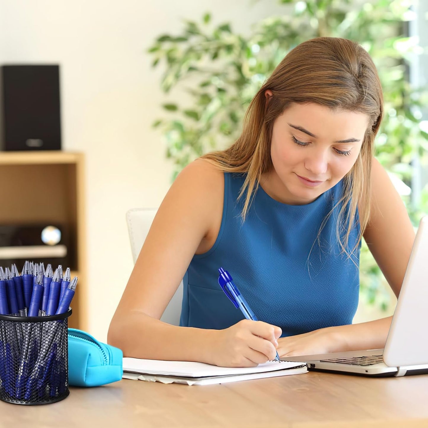300 Pack Rollerball Pens, Retractable Ballpoint Pens with Grips for Smooth Writing, Gel Ink Pen for Office School Note Taking Class Drawing Art Stationery Supply (1.0mm Tip, Blue Ink)