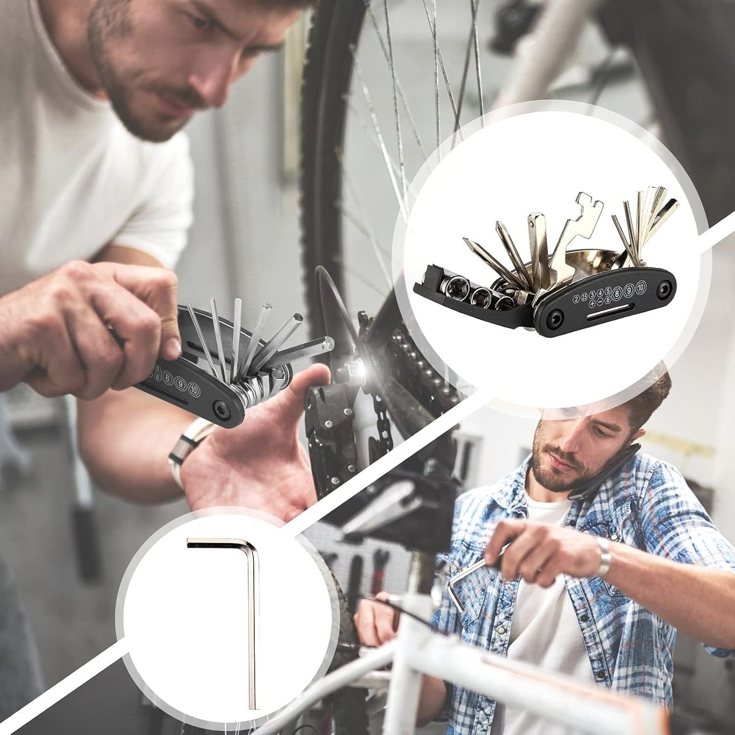 Bike Repair Tool Kit - Bike Saddle Bag and Emergency Tool Repair Set with 16 in 1 Multi-Tool Bicycle Pump, Tire Lever, Glueless Tires, Used for Mountain and Road Bike