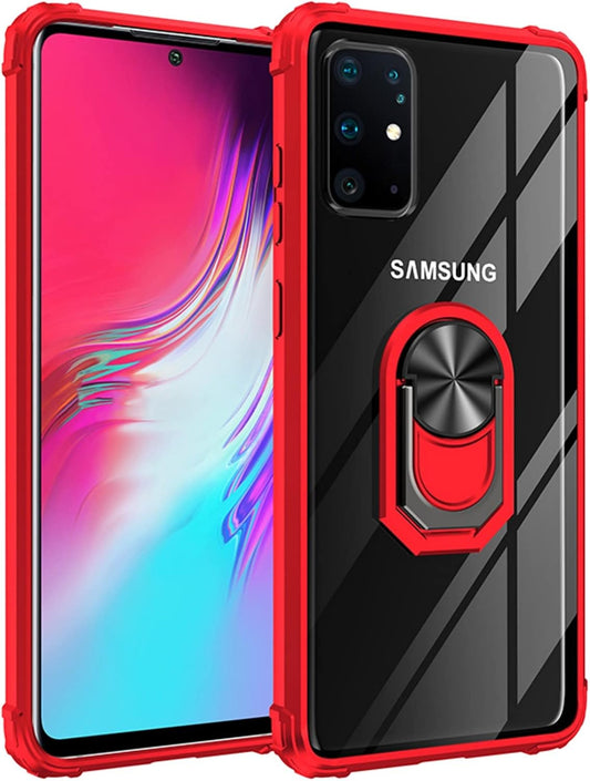 Cavor for Samsung S20 Ultra Case,for Samsung Galaxy S20 Ultra 5G Case,Clear PC Case TPU Bumper Protective Cover 360°Rotation Ring Holder Kickstand [Work with Magnetic Car Mount] (6.9")-Red