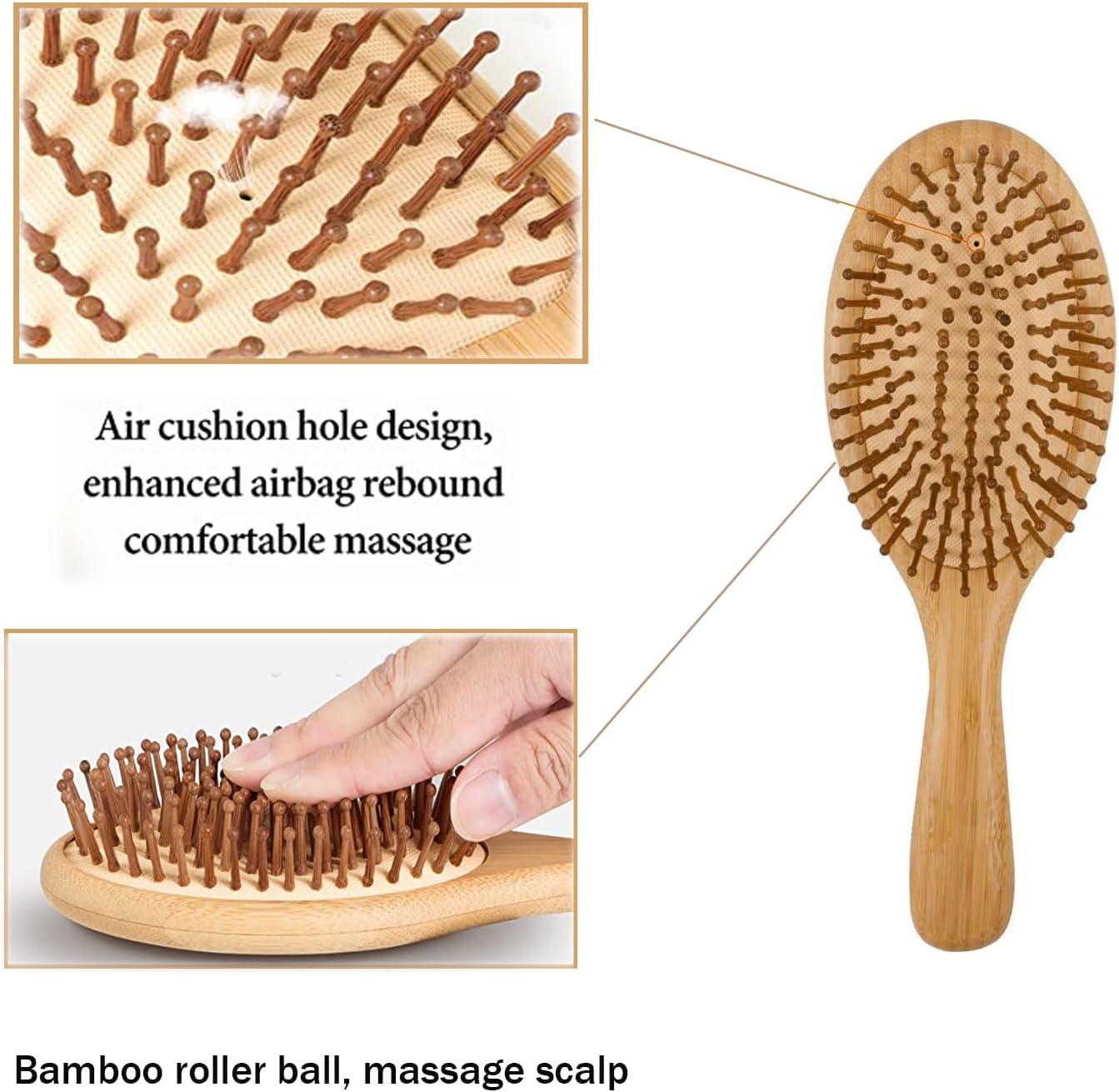 YQkangzhu Bamboo Paddle Hair Brush, Natural Bamboo Air Cushion Comb for Massaging Scalp, Anti Static Hair Massage Brush for Daily Care, Large Oval Brush for Curly Hair, Reduce Frizz No Hair Tangle