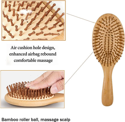 YQkangzhu Bamboo Paddle Hair Brush, Natural Bamboo Air Cushion Comb for Massaging Scalp, Anti Static Hair Massage Brush for Daily Care, Large Oval Brush for Curly Hair, Reduce Frizz No Hair Tangle