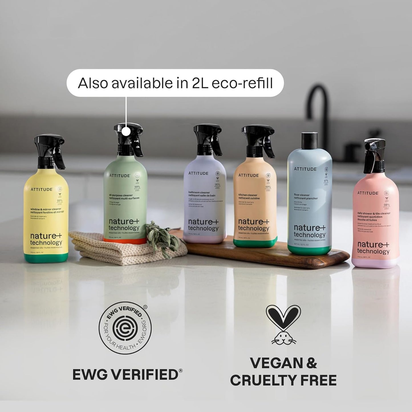 ATTITUDE Window & Mirror Cleaner Spray, Made in Canada, Plant-Based Ingredients, EWG Verified, Streak Free, Ammonia Free, Removes Fingerprints, Dust and Dirt, Lavender & Rosemary, 770 mL