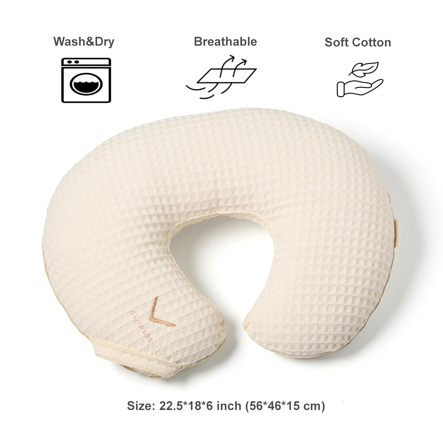 Organic Nursing Pillow with Cover • Premium Quality 100% Cotton Oeko-Tex Standard • Moon Pillow for Breastfeeding and Bottle Feeding • Soft and Breathable • (Ivory waffle)