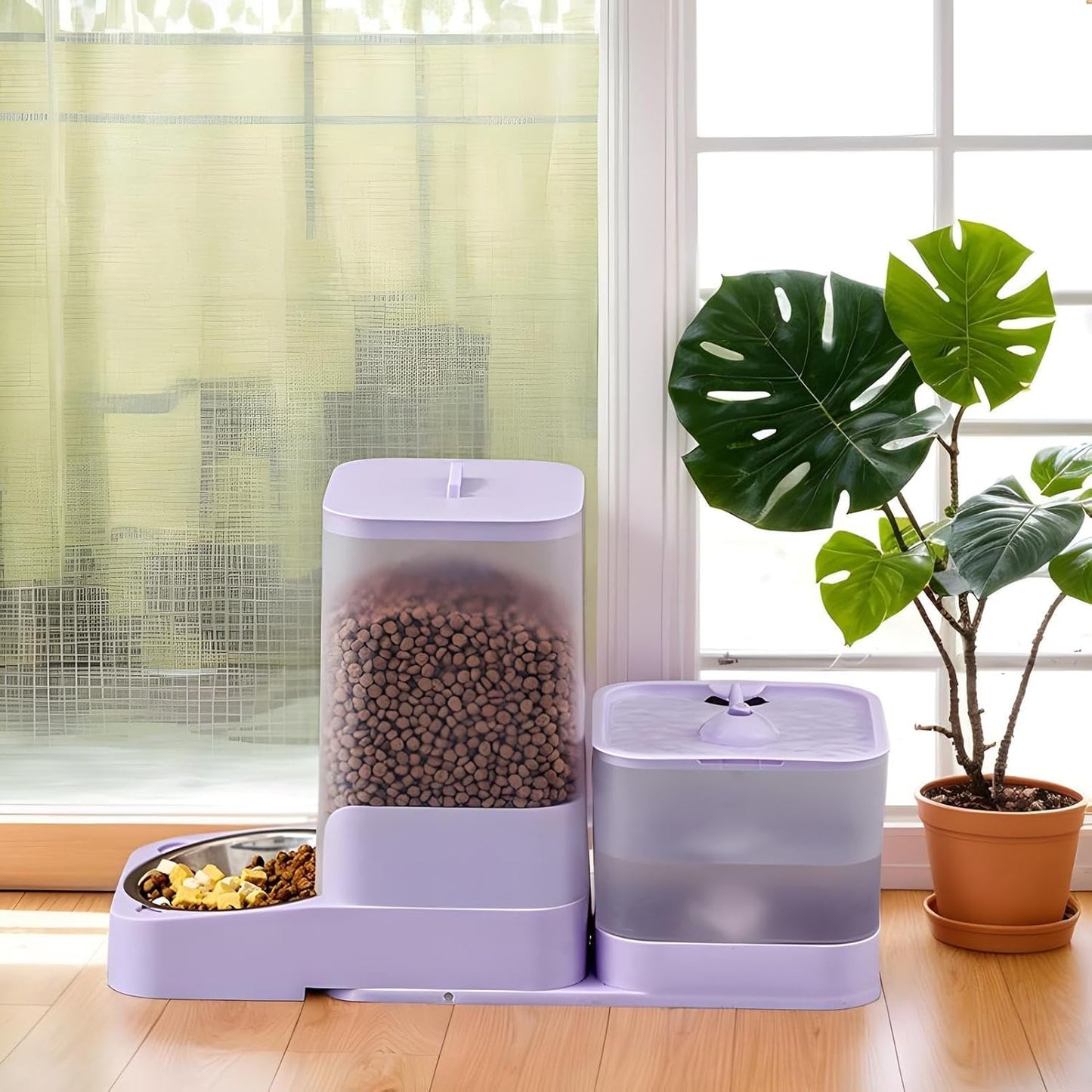Auto Cat Feeder, Auto Dog Feeder Water Dispenser, Drinker Waterer Large Capacity Pet Supplies, Storage Container for Kitten Puppy Feeding Watering
