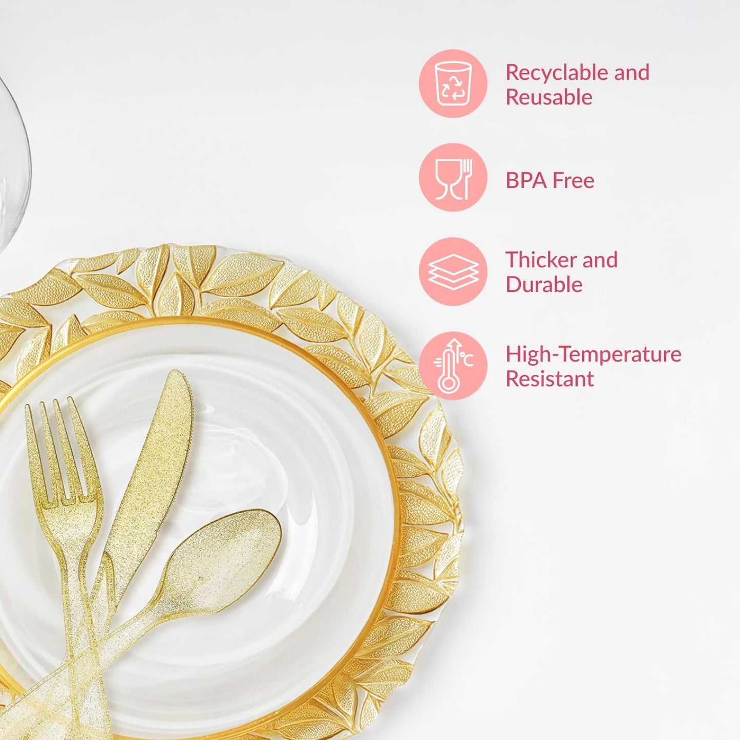 180-Piece Gold Plastic Silverware Set (60 Forks, Spoons, Knives) - Glitter Gold Cutlery - Glitter Clear Plastic Cutlery Set - Disposable Silverware Flatware - Fancy Party Utensils