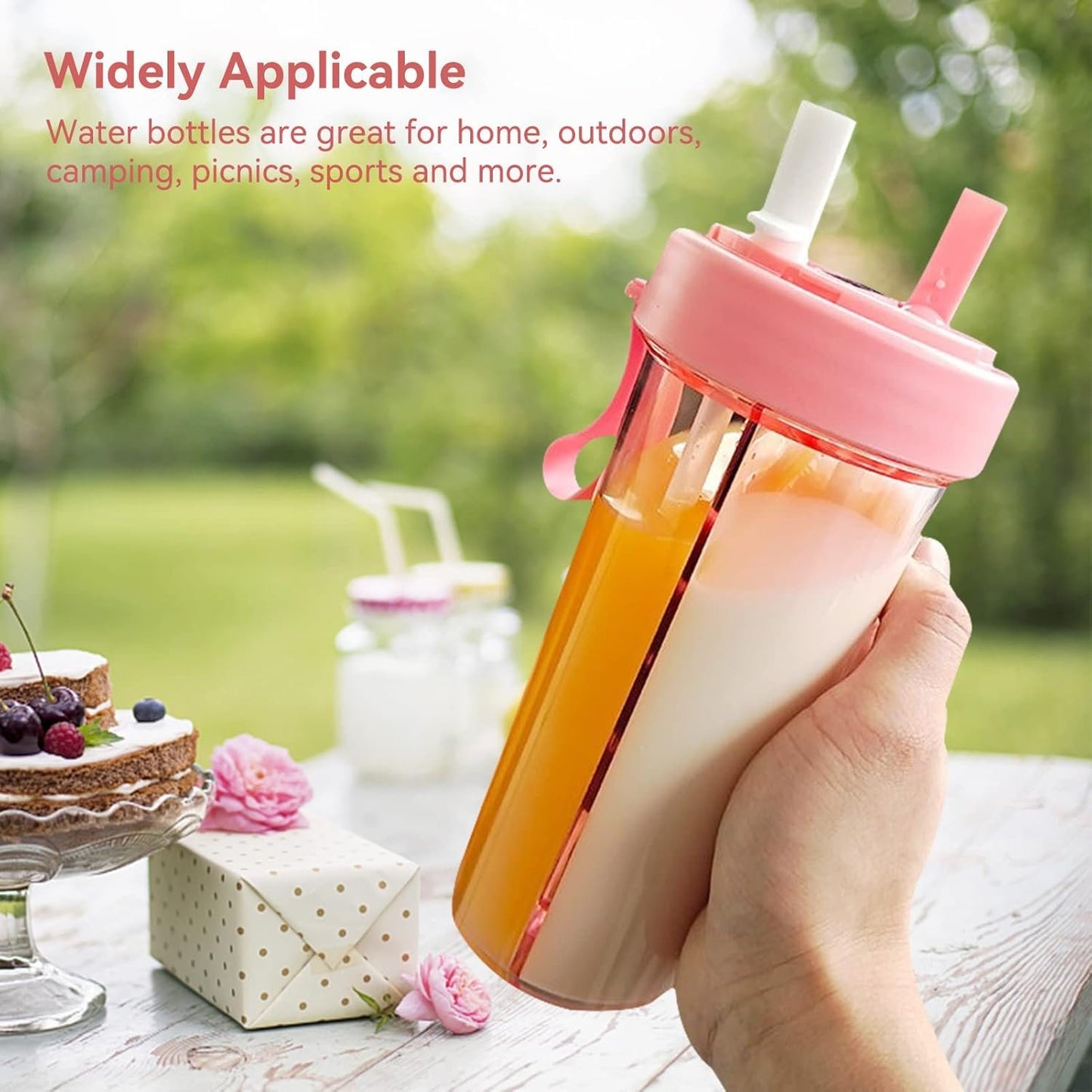 Water Cup with Straw and Lid, 2 Drinks in 1 Cup 600ml/20oz Dual Use Water Bottle Couple Outdoor Drinking Cup Portable Water Bottle for Camping Travel Sport