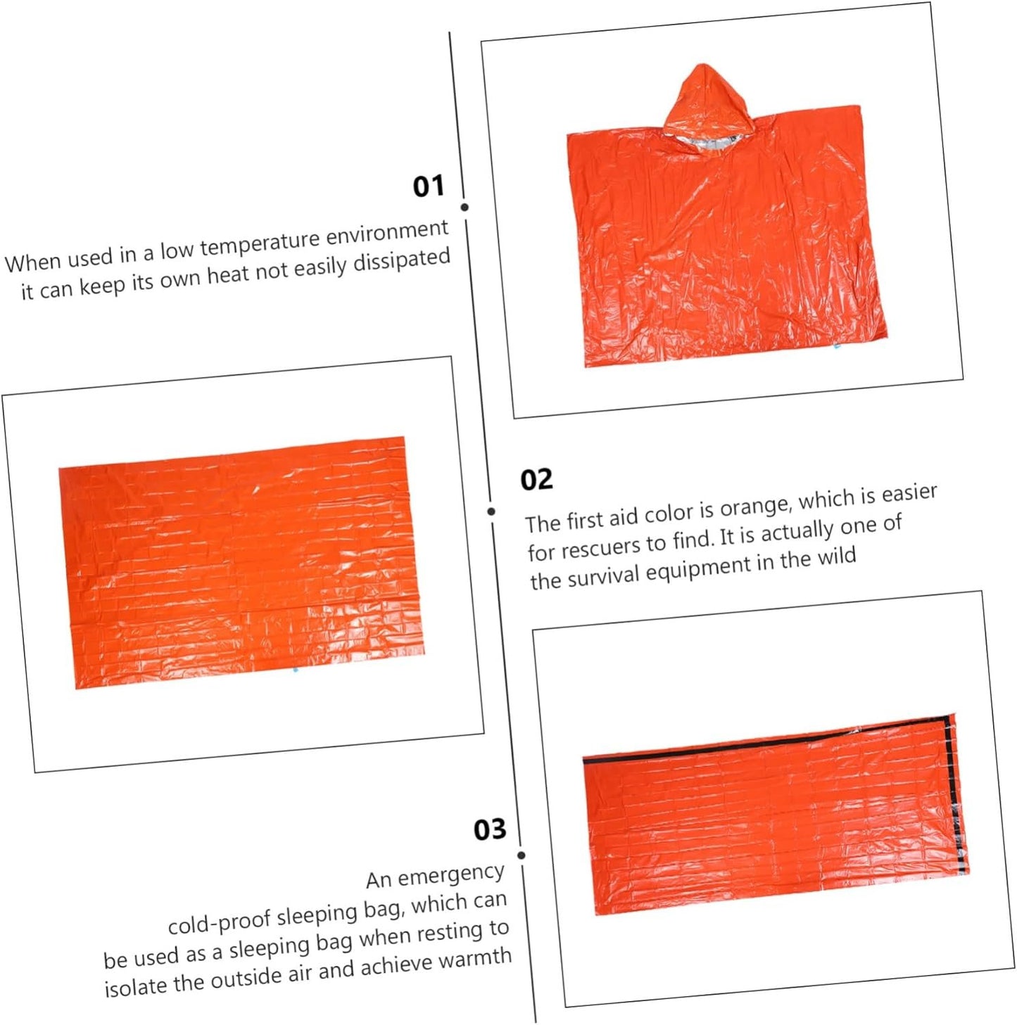 Parliky 1 Set Emergency Survival Pe Thermal Blanket Raincoat Tent for Camping Hiking Outdoor Use Portable Lightweight Insulation