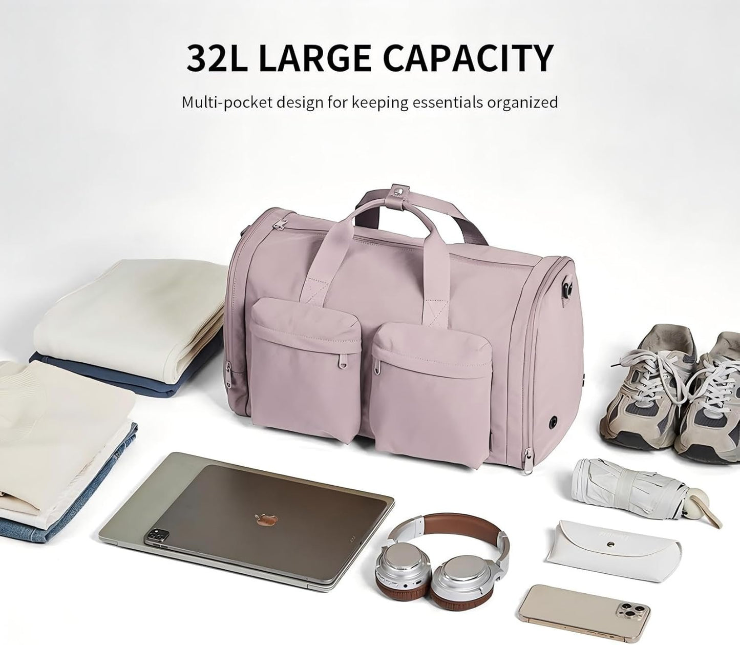 Gym Bag Duffle Bag for Travel: Gym Bag for Women Men Gym Bag with Shoe Compartment - 3 in 1 Carry on Bag Travel Duffel Bags with Trolley Sleeve - Lightweight Travel Bag Sports Bag (Soft Pink)