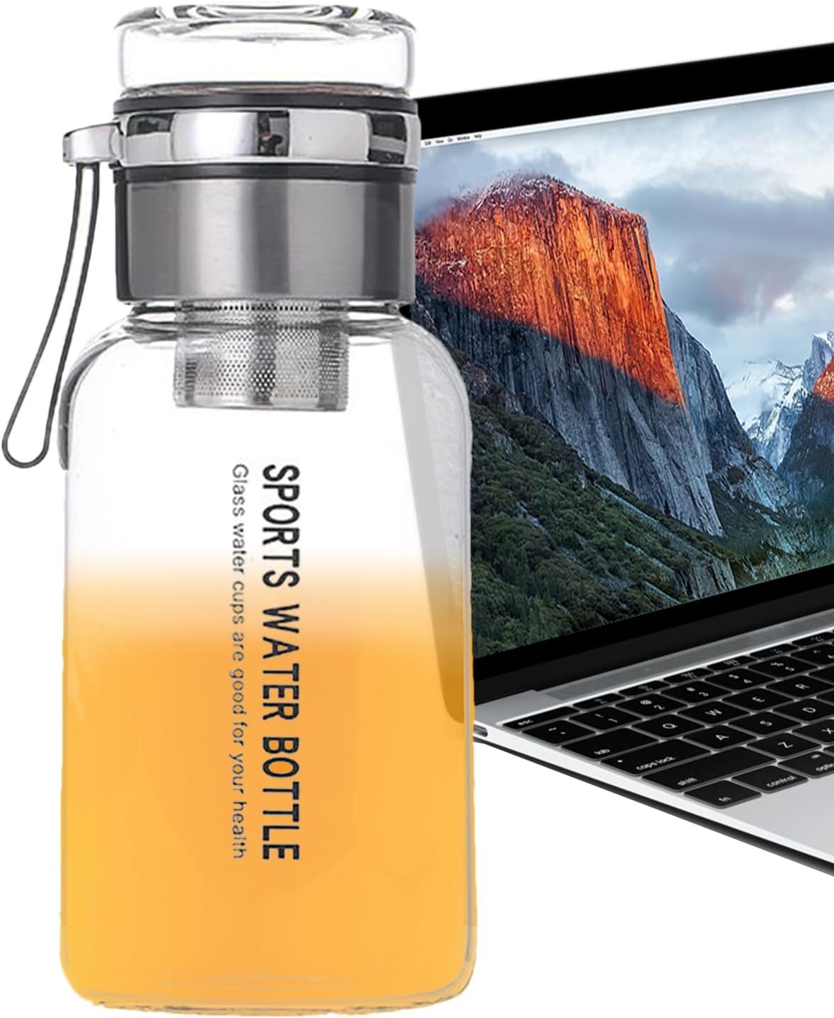 Sports Water Bottle Glass, Clear Glass Water Bottle Drinkware, Large Capacity Jug with Tea Strainer, Leak-Proof Flask Cup Reusable for Work, Gym, School, Travel