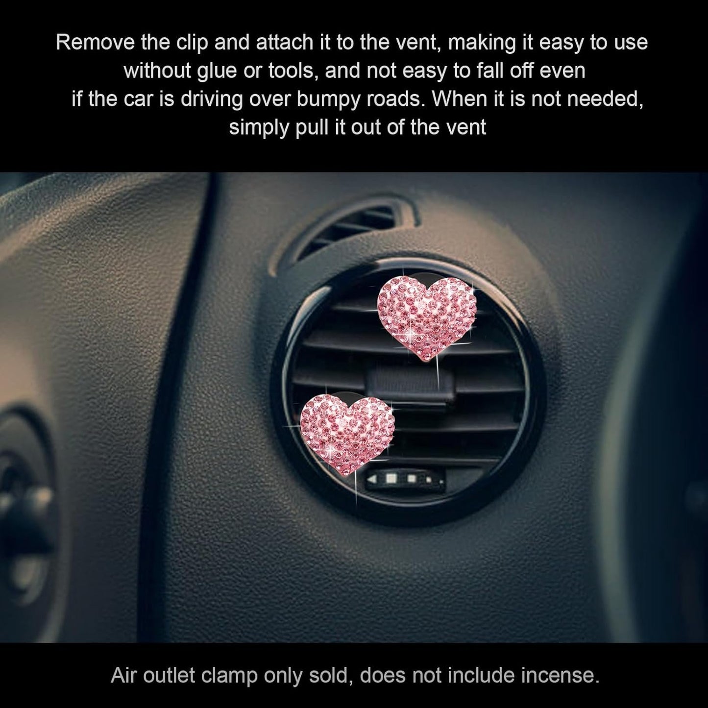 2Pcs Bling Crystal Heart Charms Car Air Vent Clips, Conditioning Outlet Decorative Accessories Universal for Women and Men (Pink)