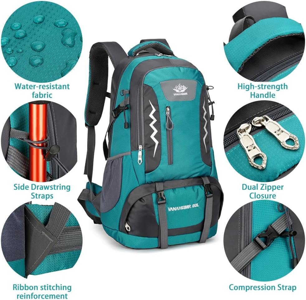 Hiking Backpack 60L Water-resistant Camping Backpack for Men and Women Outdoor Sport Travel Mountaineering