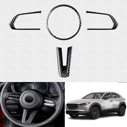 Kakash Custom Interior Accessories for Mazda 3 2019 2020 2021 2022 2023 CX-30 CX-50 MX-30 ABS Auto Steering Wheel Buttons Sequins Cover Trim Decoration Panel Moulding 4Pcs/Set(Carbon Fiber Style)