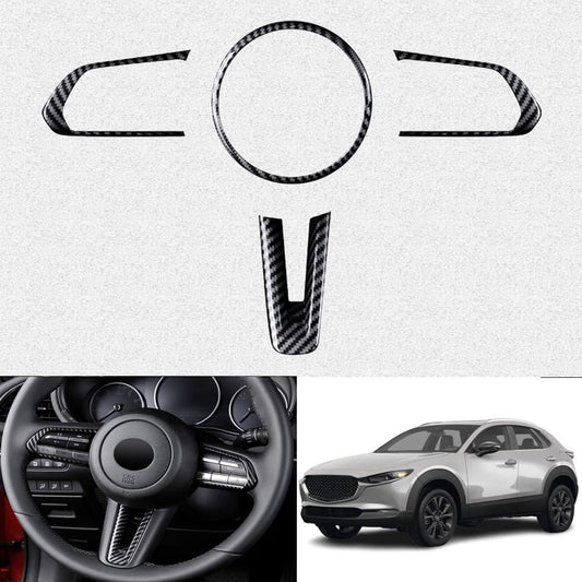 Kakash Custom Interior Accessories for Mazda 3 2019 2020 2021 2022 2023 CX-30 CX-50 MX-30 ABS Auto Steering Wheel Buttons Sequins Cover Trim Decoration Panel Moulding 4Pcs/Set(Carbon Fiber Style)