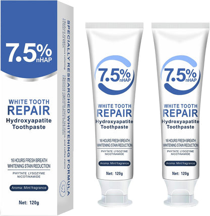 7.5% Hydroxyapatite Toothpaste, Hydroxyapatite Toothpaste that Breathes Fresh, Deep Cleaning Oral Care Toothpaste, Regenerate Hidroxiapatita Toothpaste for Sensitive Teeth, 120g, 2PC