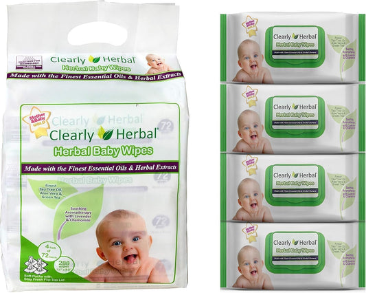 Clearly Herbal Gentle Baby Wipes (72 ct bag of 4 = 288 wipes)