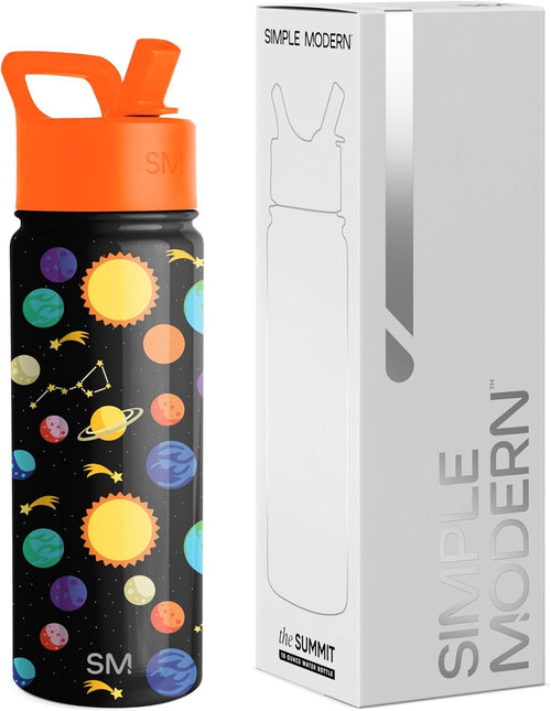 Simple Modern Kids Water Bottle with Straw | Insulated Stainless Steel Reusable Tumbler for Toddlers, Girls, Boys | Summit Collection | 18oz | Solar System