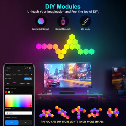 Hexagon LED Lights for Bedroom, Smart Home Gaming LED Wall Lights RGBIC Gaming Room Decor Compatible with Alexa Google Assistant, Voice/App Control, Music Sync, DIY Modular LED Light Panels, 10 Pack