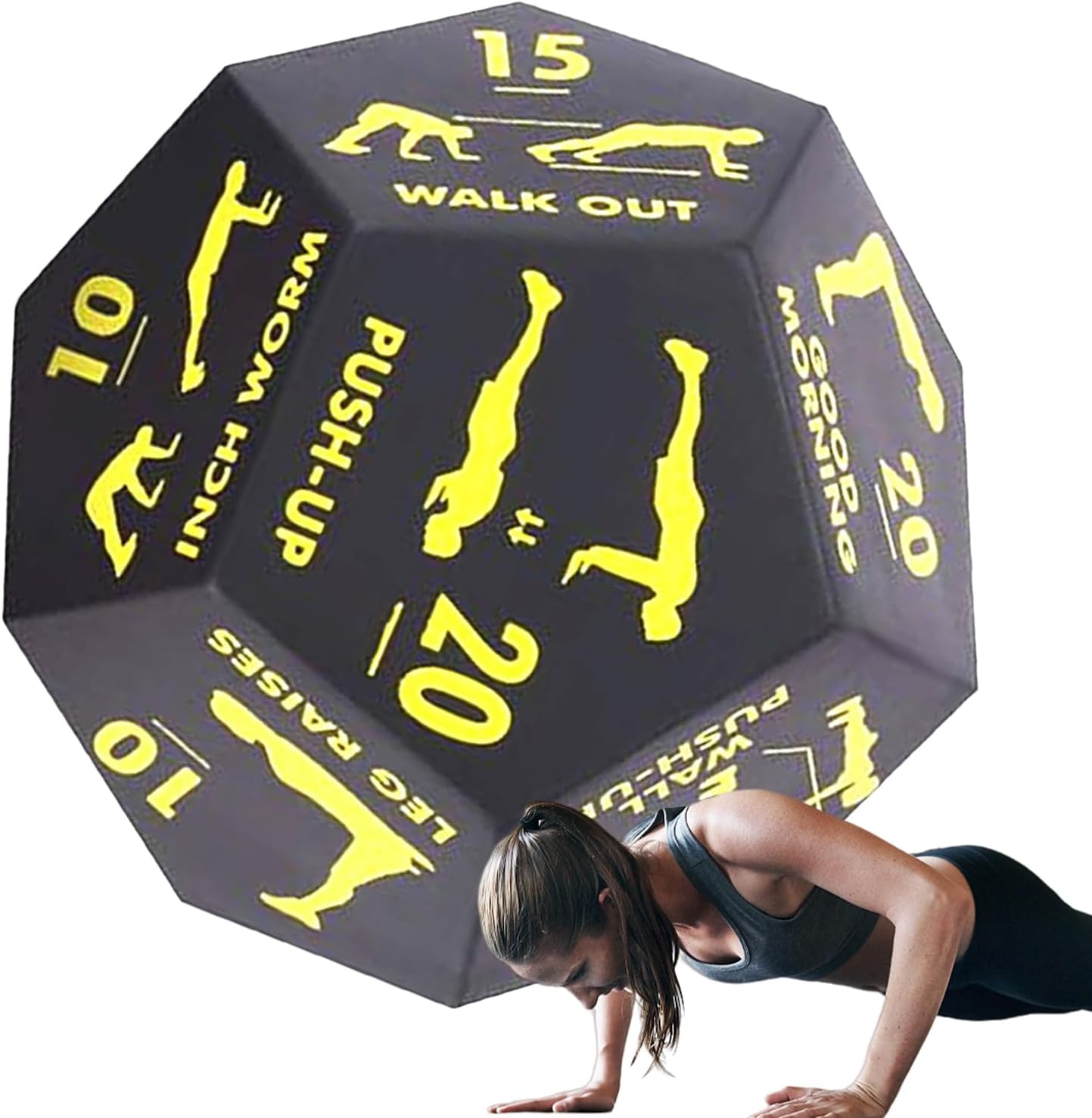 Fitness Dice, 12-Sided Exercise Game Tool, Strength Training Equipment, 4.72x3.94x3.94 Inches, Random Workout Challenge, Portable Fitness Gear, Home Gym Outdoor Travel Use