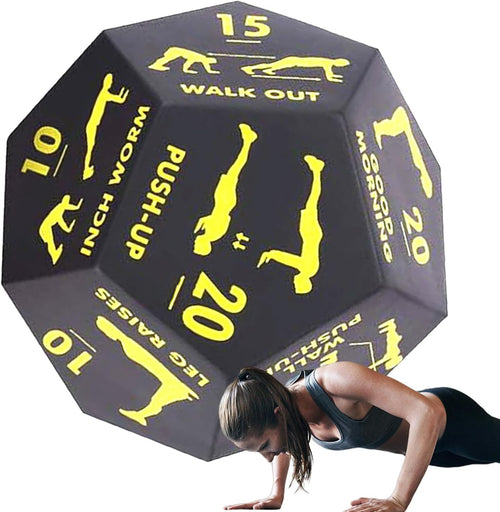Fitness Dice, 12-Sided Exercise Game Tool, Strength Training Equipment, 4.72x3.94x3.94 Inches, Random Workout Challenge, Portable Fitness Gear, Home Gym Outdoor Travel Use