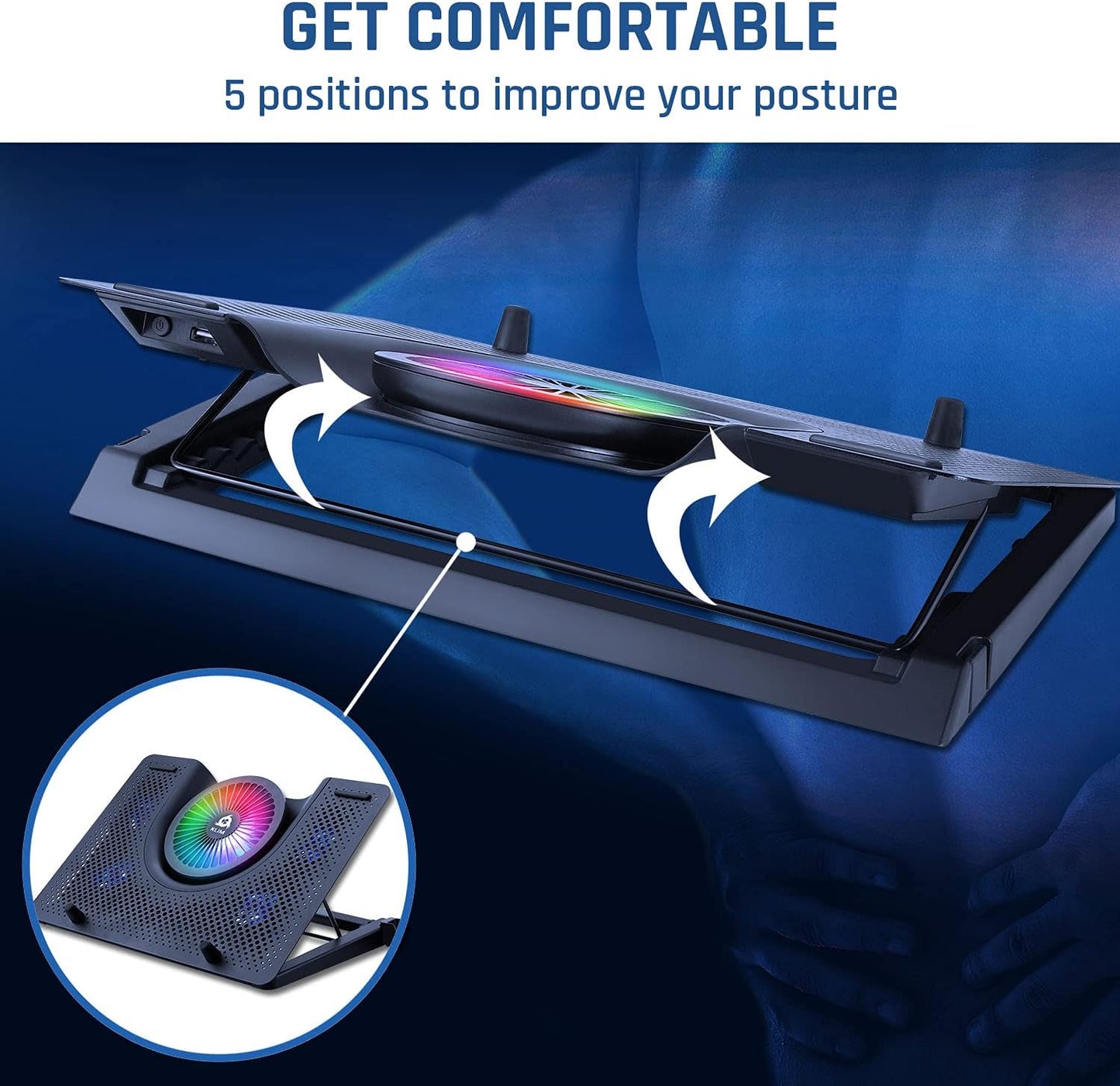 KLIM Nova RGB Cooling Pad - Gaming Laptop Cooler With Phone Holder - Quiet Stand With Fan - Compatible up to 17" - Ventilador para Laptop - 5-Year Assurance - Mac PS5 PS4 Xbox One