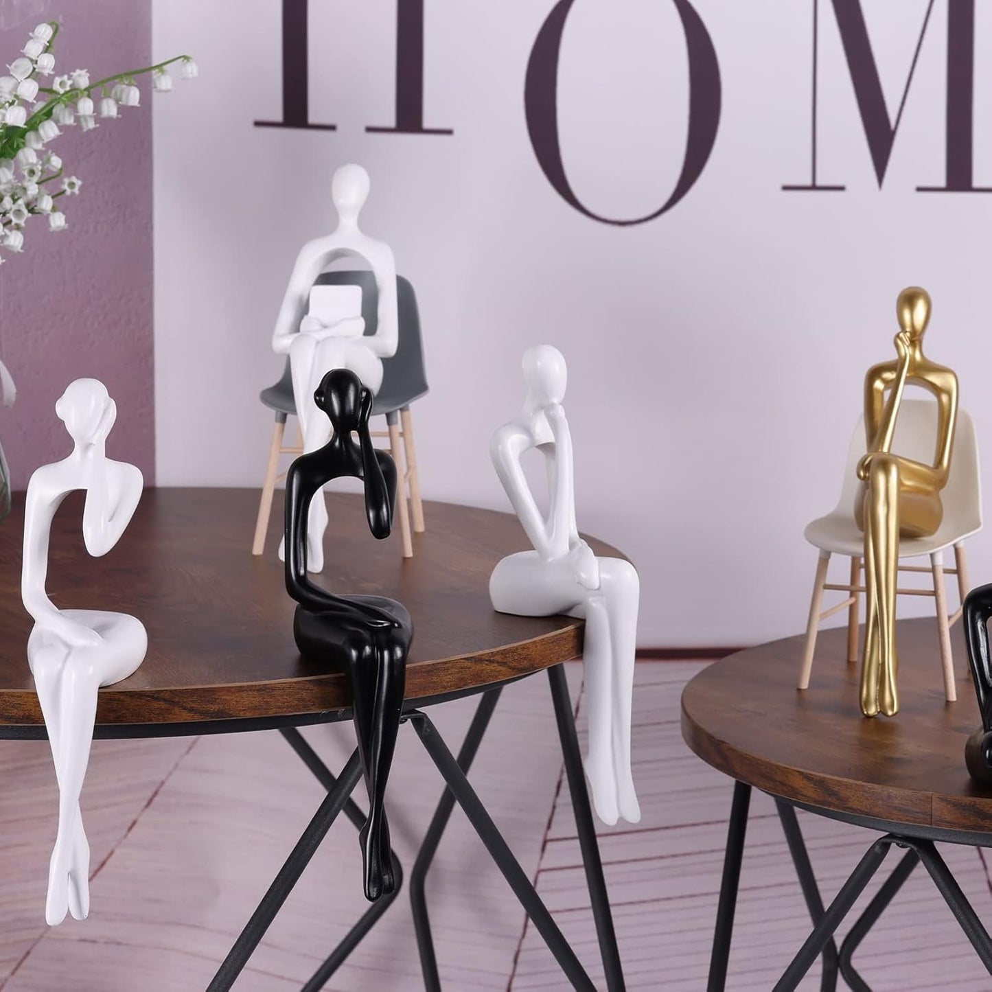 KUAHAI Three Piece Gold Sitting Figure Decoration, Abstract Thinkers on Bookcase Sculpture Feature Resin Sculpture Family Office