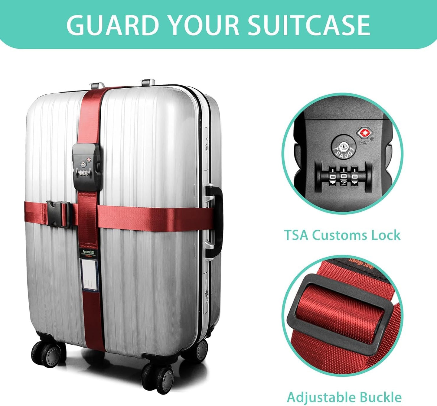 20"-28" Suitcase Cross Strap with TSA Approved 3-Digit Combination Lock Wide Adjustable Straps Travel Accessories, Red
