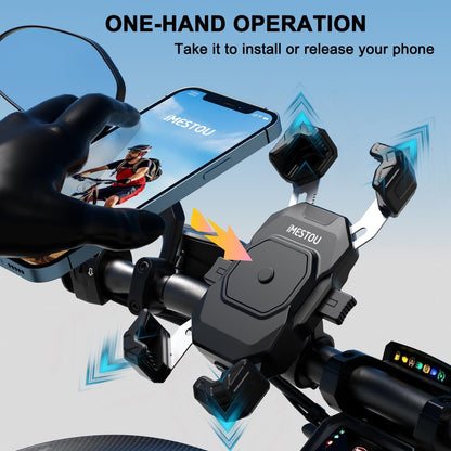 iMESTOU Motorcycle Wireless USB C Charger Phone Mount with Detachable SAE-O Ring Wire, Fits for 5.5"-7.2" Phones with Thickness Up to 15mm, Width ＜93mm, Works with 12-24V Motorcycles
