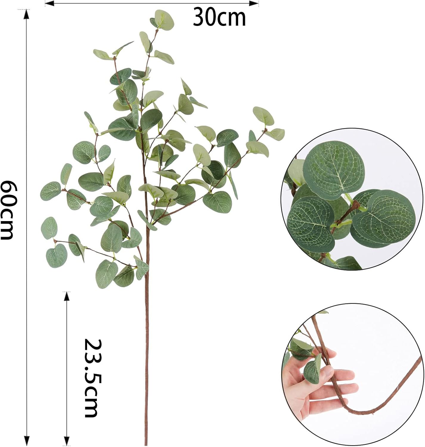 Eucalyptus Leaves, 5 Pieces Artificial Plants, 60cm Artificial Eucalyptus Leaves for Home Decoration, Real Touch Fake Plants, Suitable for Wedding, Office, Dining Table (Green)