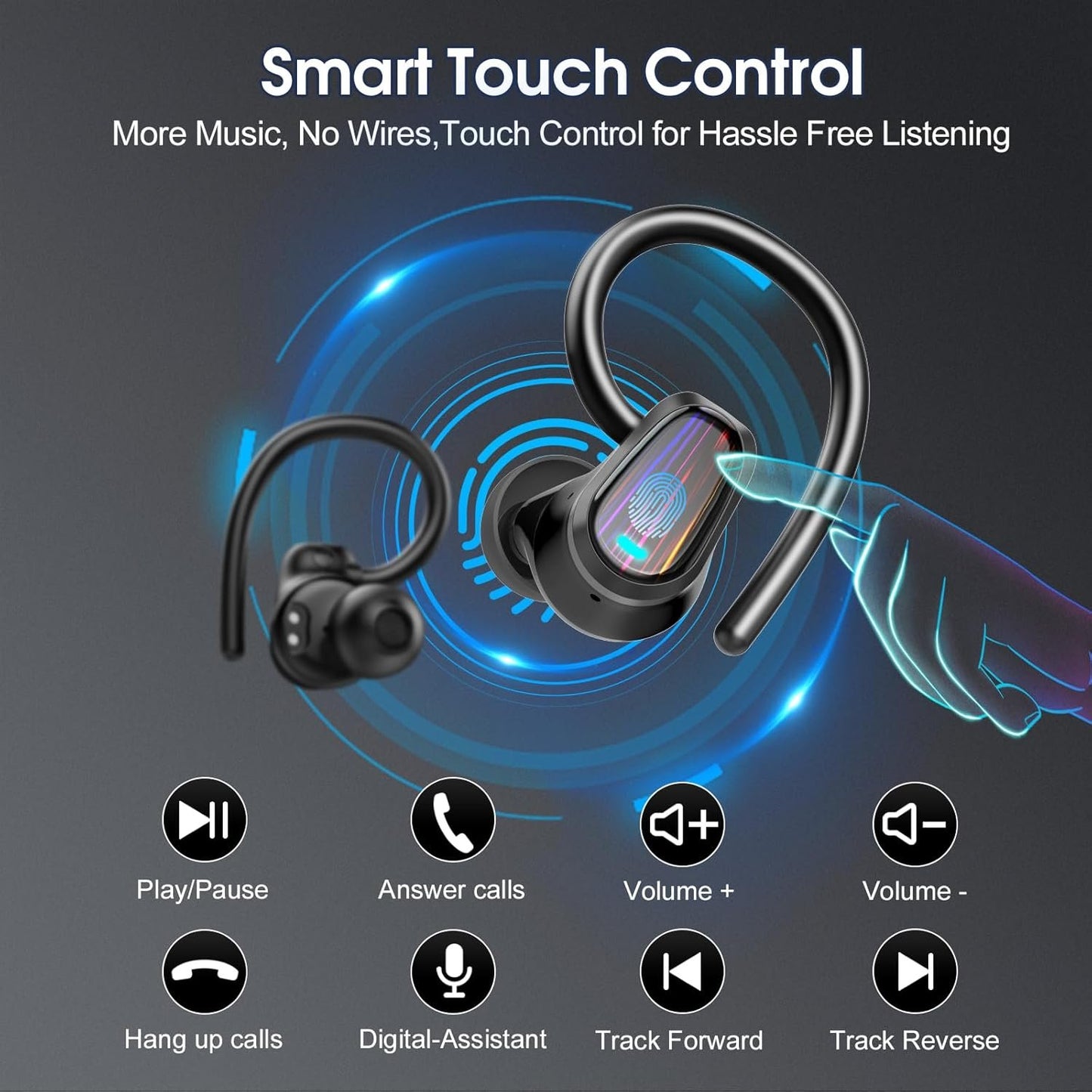 Wireless Earbuds, 50H Bluetooth 5.4 Headphones Sport, Bluetooth Earbuds with ENC Noise Canceling, HiFi Stereo Sound Wireless Earphones with Earhooks, IP7 Waterproof Ear Buds for Sports/Workout/Running