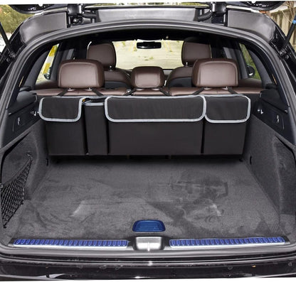 Car Trunk Organizer and Storage, Backseat Hanging Organizer for SUV, Truck, MPV, Waterproof, Collapsible Cargo Storage Bag with 4 Pockets, Car Interior Accessories (Black)