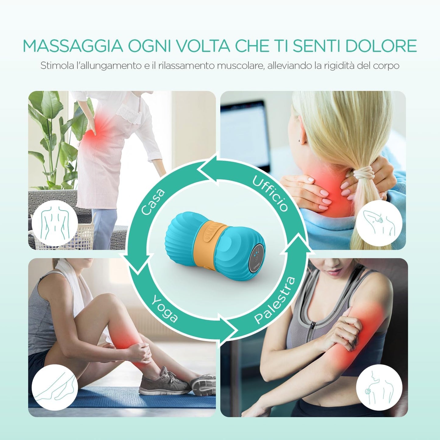 VOYOR-HEALTH Vibrating Peanut Massage Ball, Pilates Massage with Double Ball for Pain Muscle Relief, Electric Trigger Point Massage, Home, Yoga, Fitness MB300, Blue