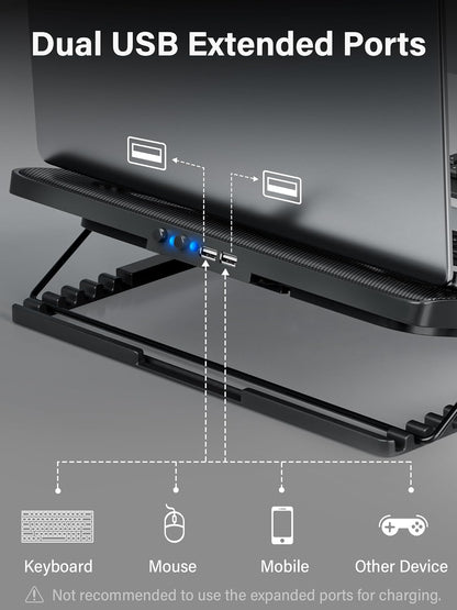 Kootek Laptop Cooling Pad 12-17 Cooler Pad Chill Mat 5 Quiet Fans LED Lights and 2 USB 2.0 Ports Adjustable Mounts Laptop Stand Height Angle