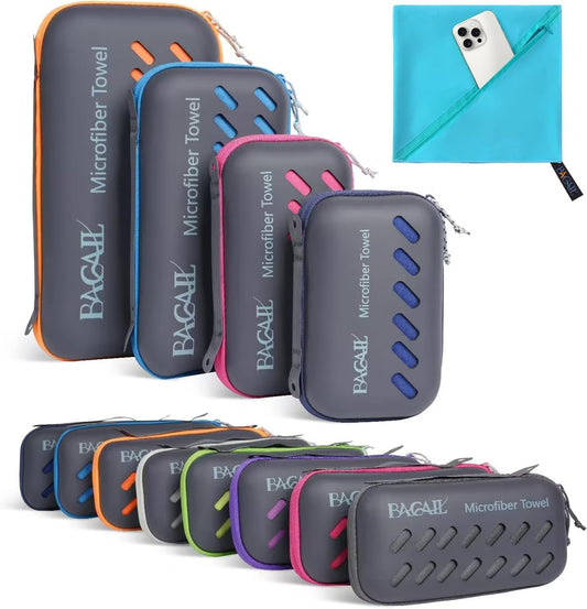 BAGAIL Camping Towel with EVA Case, Compact & Ultra Soft Microfiber Travel Towel - Super Absorbent & Lightweight Quick Dry Towels for Sports, Beach, Gym, Backpacking, Hiking and Yoga - Lake Blue, XXXL