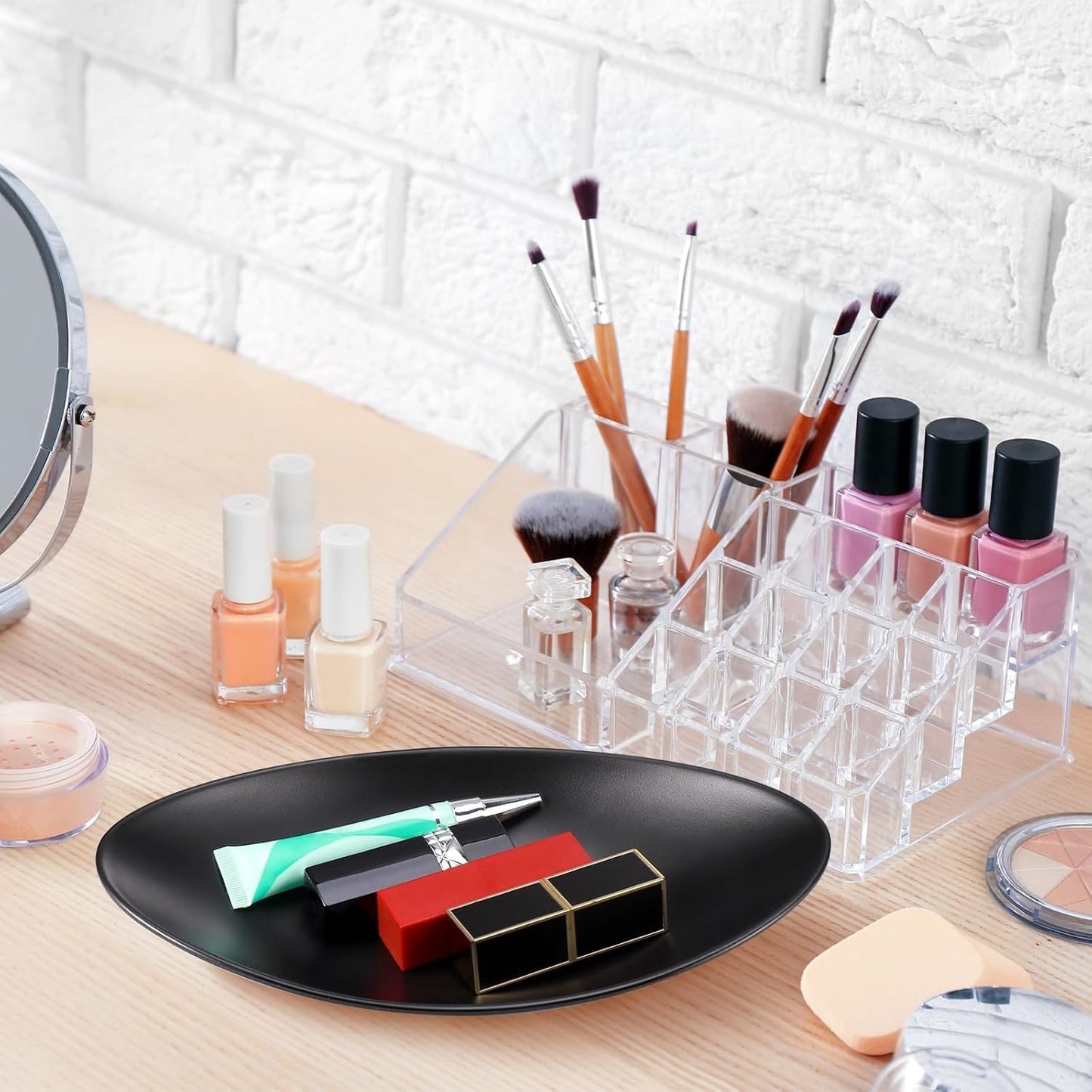 Huiguli Black Oval Tray, Modern Design Key Holder Organizer for Entrance, Empty Entrance Pockets, Storage Tray for Watches Keys Coins Rings Fruit