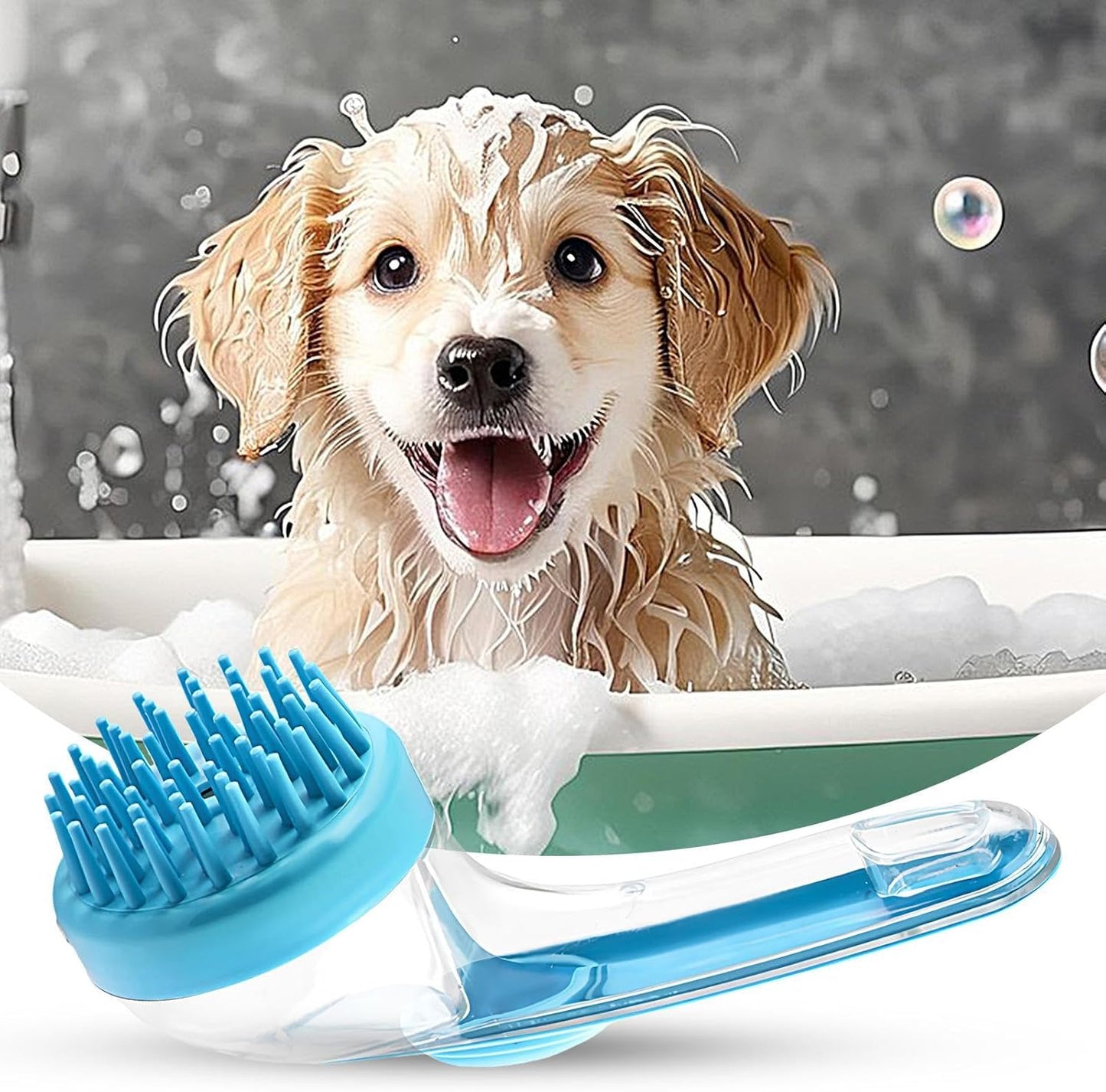 Dog Bath Brush - Soft Dog Shower Brush with Long Handle | Silicone Bristle Grooming Tool Cleaner Reusable Shower Accessories for Small Animals Long Short Hair