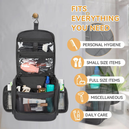 SEEKR Hanging Travel Toiletry Bag, Makeup Organiser, Expandable Compartments and Removable Pouches, for Toiletries, Cosmetics and Travel Essentials, Ideal for Luggage, Camping, Beach or Home (Black)