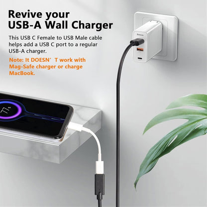 CERRXIAN USB 3.0 Type A Male to USB 3.0 Type C Female Connector Converter Adapter (Black) (3ft)