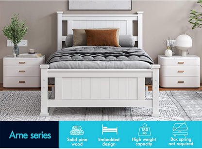 ALFORDSON Bed Frame Single Size Wooden Bed Base with Solid Wood Pine Timber Slats, Mattress Base Platform Support, White Bed Foundation with Storage Space, Arne Series Home Bedroom Furniture