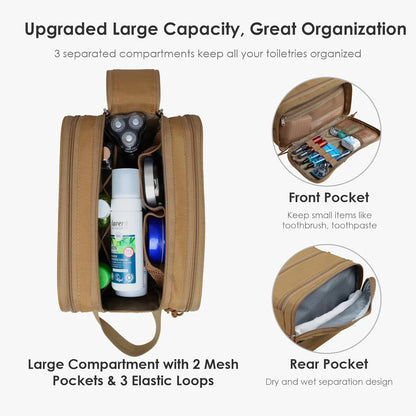 TACTICISM Toiletry Bag for Men Travel Bag, Dry Wet Separate Travel Toiletry Bag, Tactical Molle Dopp Kit for Men with Large Capacity, Water-Resistant Shaving Bag for Adult Women for Travel, C-Brown